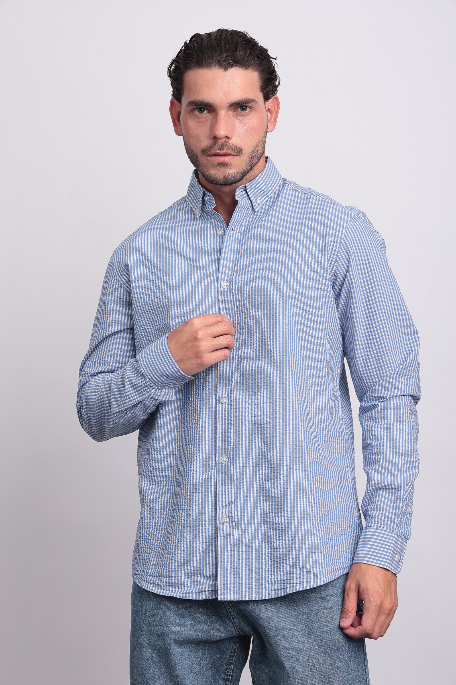 L-SLEEVE CASUAL SHIRT - Blue Secondary image