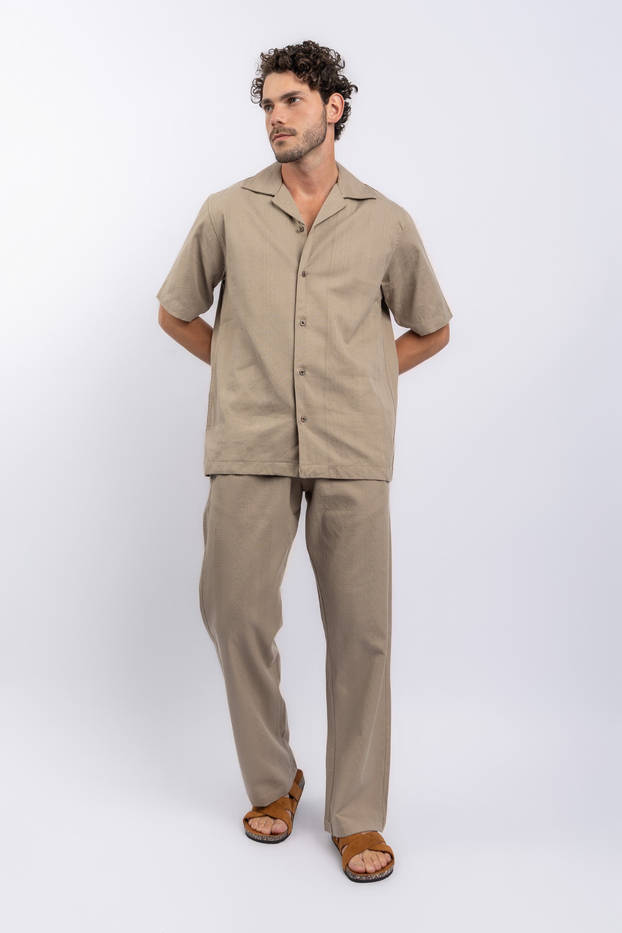 SHORT SLEEVE SHIRT SET W PANTS - COFFEE Secondary image