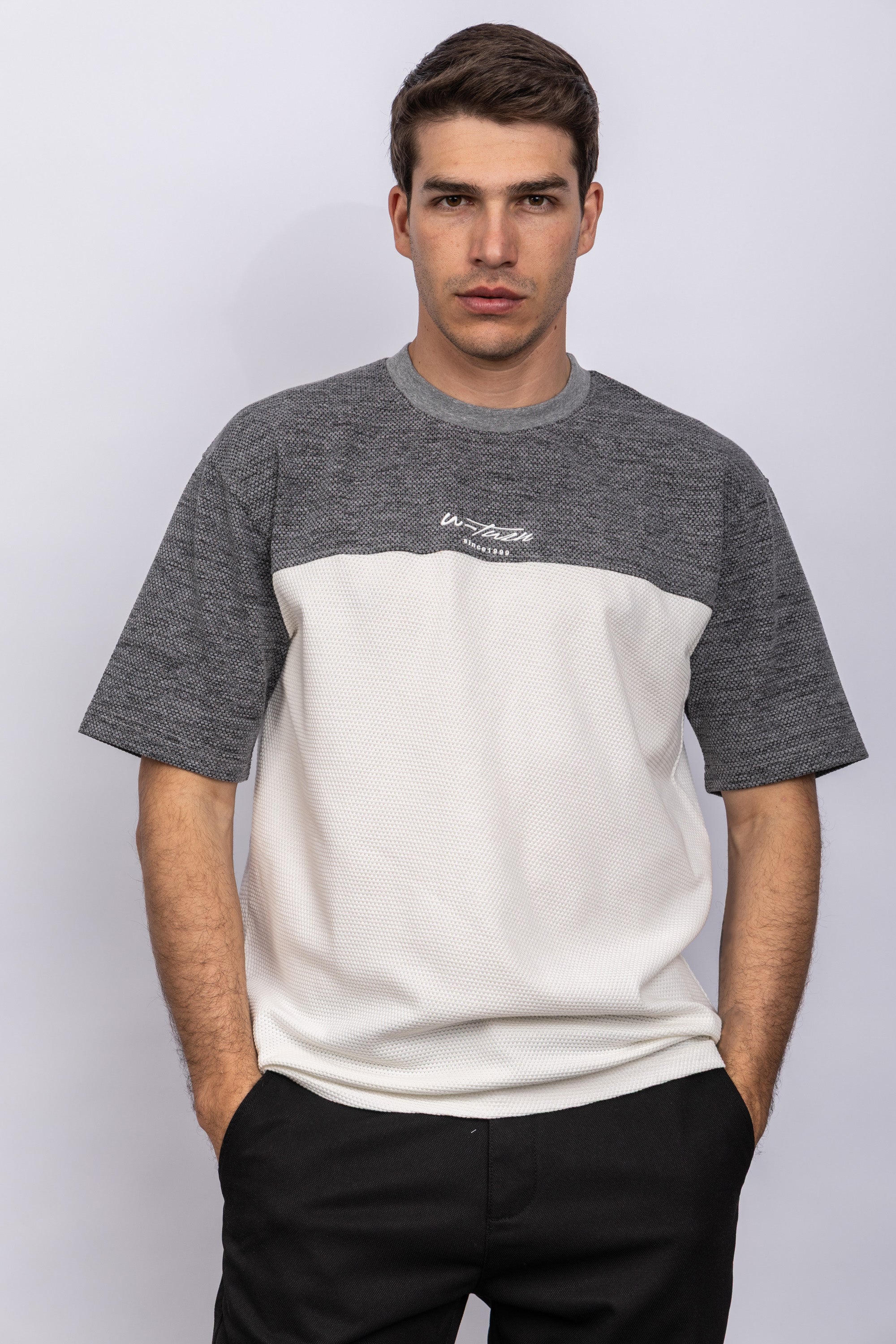 ROUND NECK CASUAL T-SHIRT - CHARCOAL الصورة الثانوية